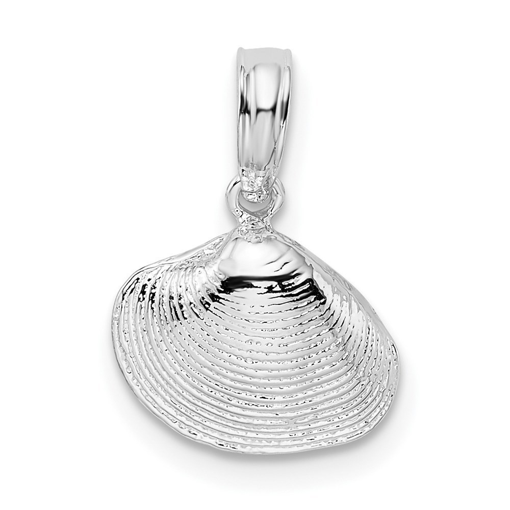 925 Sterling Silver Rhodium-Plated Polished Clam Shell Necklace Charm Pendant